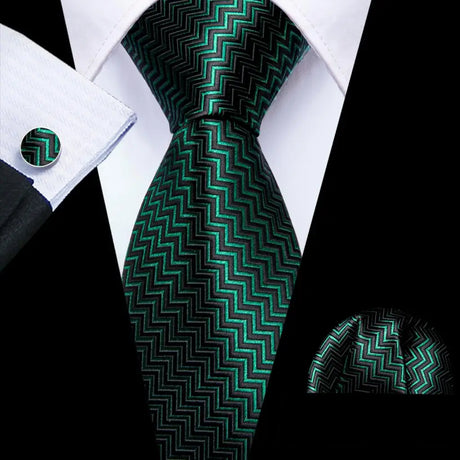 geometric pattern Green Mint Teal Silk Men Tie Set