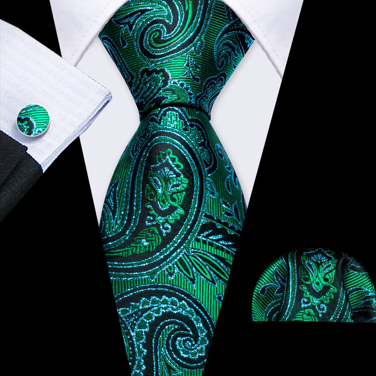 floral pattern Green Mint Teal Silk Men Tie Set