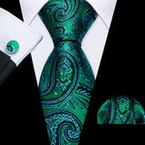 floral pattern Green Mint Teal Silk Men Tie Set