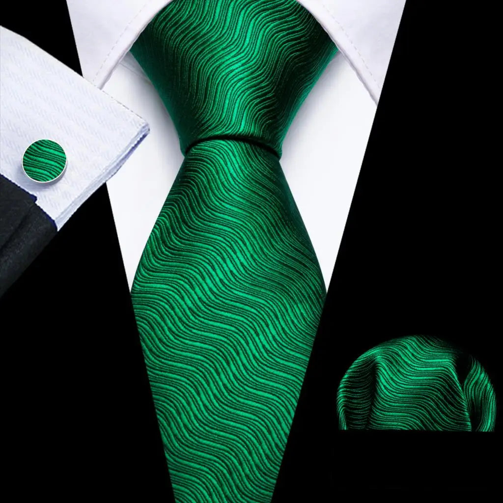 Geometric Green Mint Teal Silk Men Tie Set
