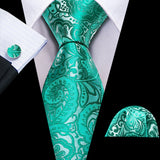 floral pattern Green Mint Teal Silk Men Tie Set