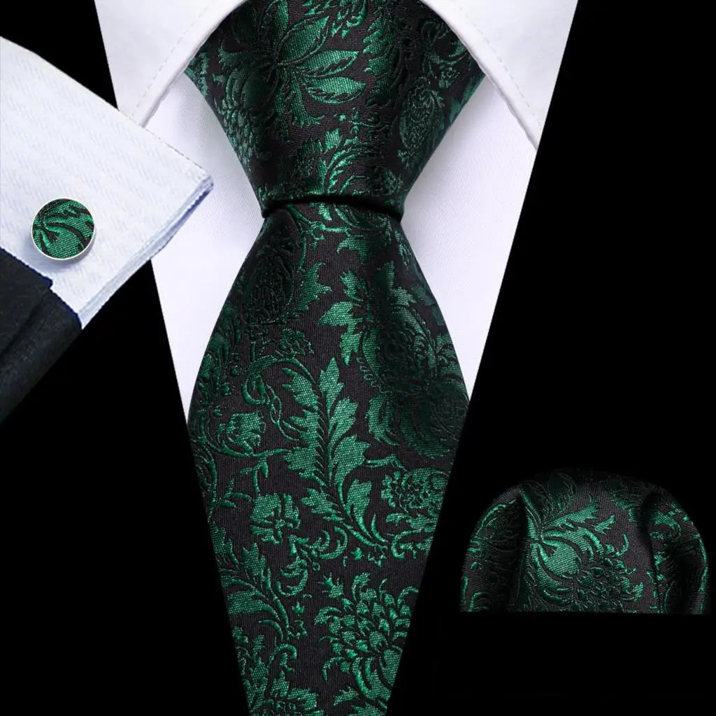 floral pattern Green Mint Teal Silk Men Tie Set