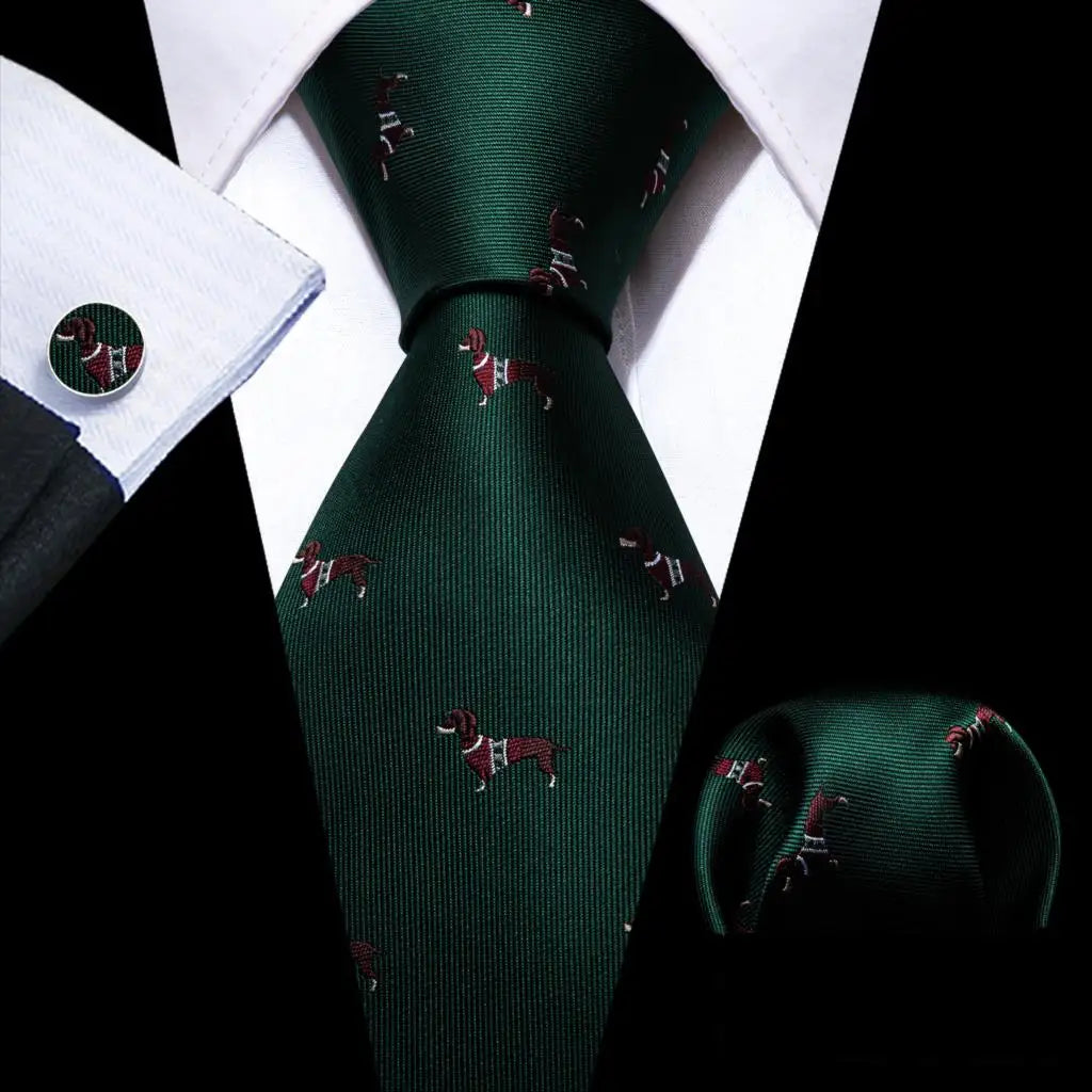 green dog pattern Teal Silk Men Tie Set