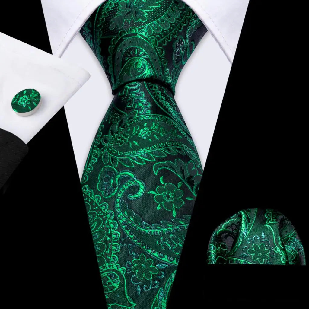 floral green Teal Silk Men Tie Set