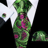 green pink floral pattern Teal Silk Men Tie Set