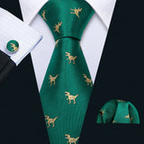 dinosaur pattern Green Mint Teal Silk Men Tie Set 