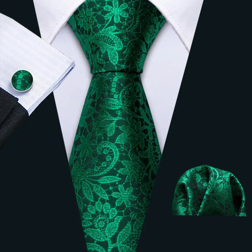 floral pattern Green Mint Teal Silk Men Tie Set
