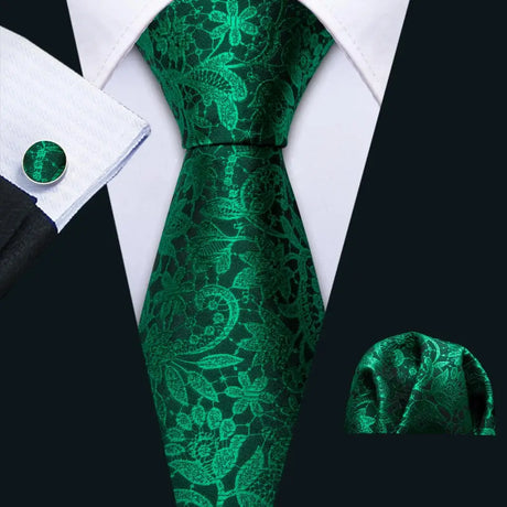 floral pattern Green Mint Teal Silk Men Tie Set