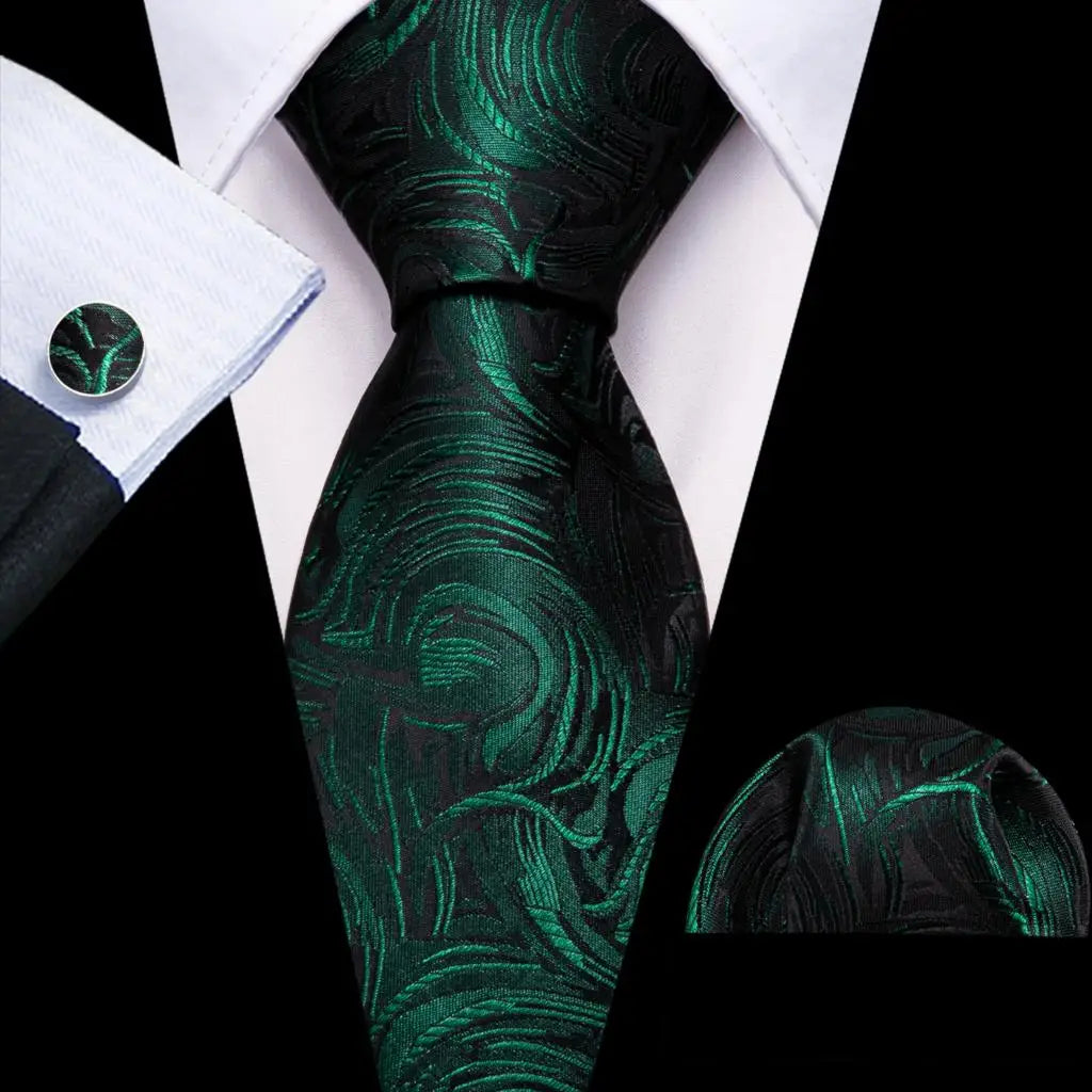 geometric pattern Green Mint Teal Silk Men Tie Set