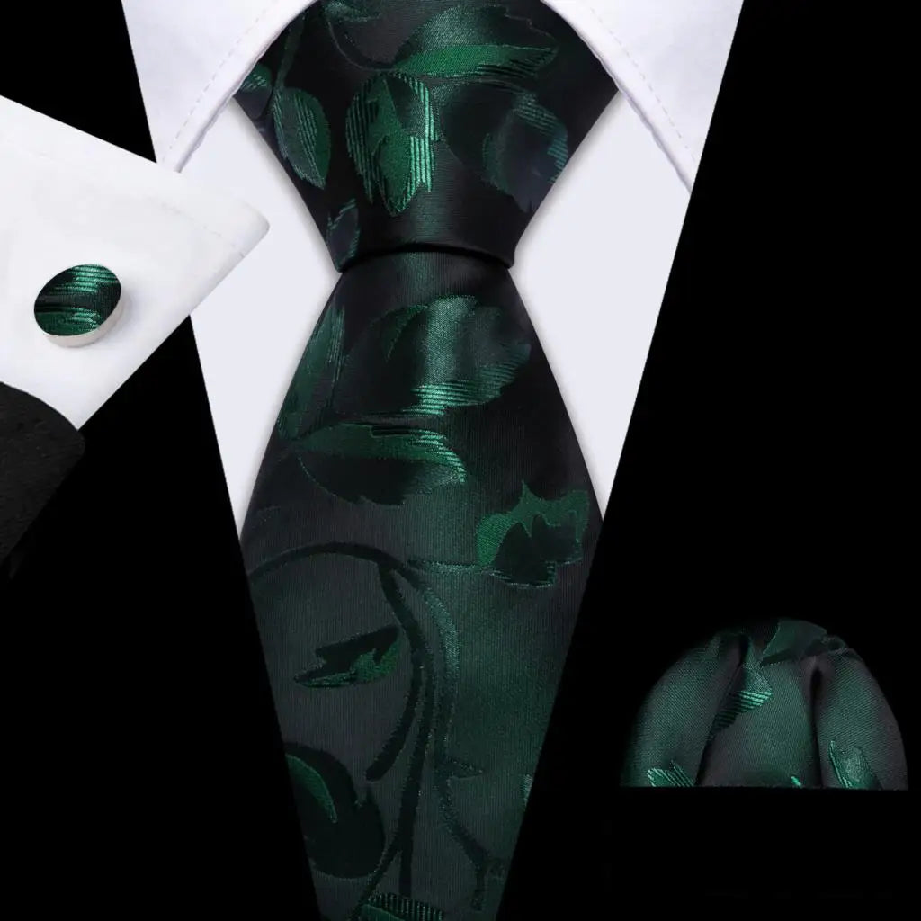 black green floral pattern Teal Silk Men Tie Set