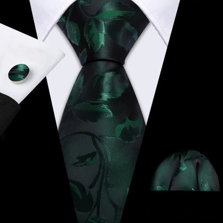 black green floral pattern Teal Silk Men Tie Set