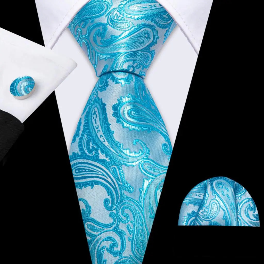 blue floral pattern Teal Silk Men Tie