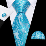 blue floral pattern Teal Silk Men Tie