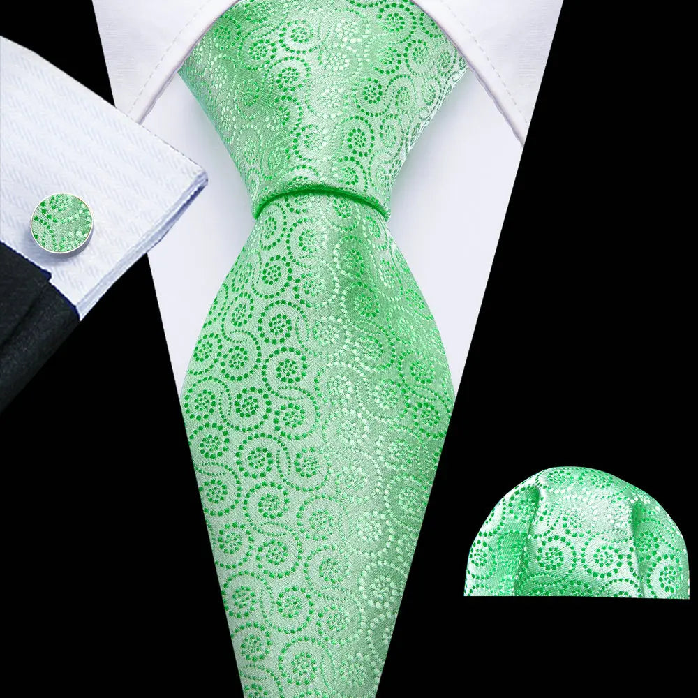 green apple geometric pattern Teal Silk Men Tie Set