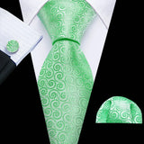 green apple geometric pattern Teal Silk Men Tie Set