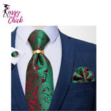 Green Red Paisley Floral Tie Sassy Chick Logo