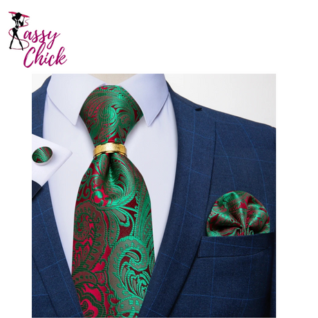 Green Red Paisley Floral Tie Sassy Chick Logo