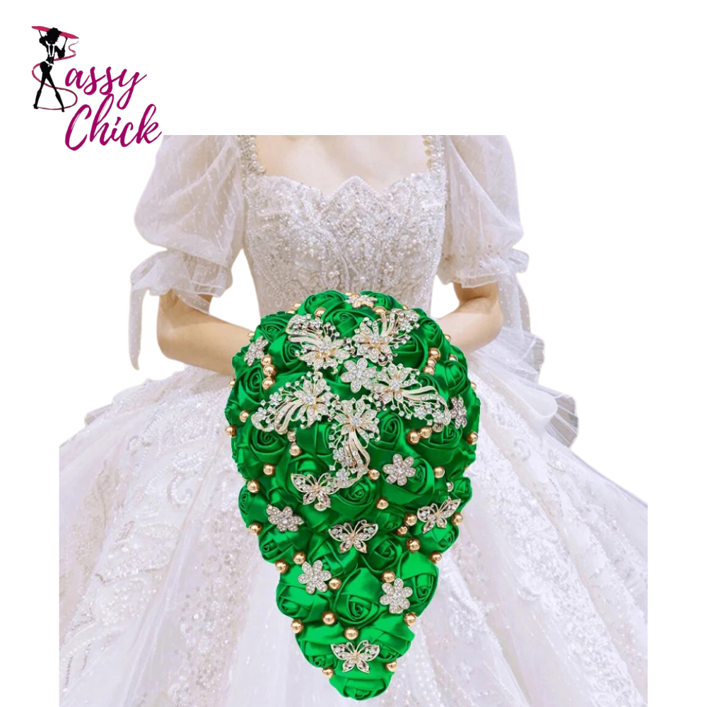 Green Waterfall Bridal Flower Bouquets Sassy Chick Logo