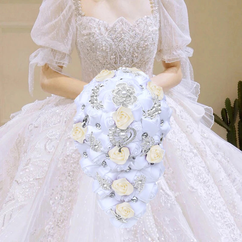 White Waterfall Bridal Flower Bouquets