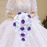 White Purple Waterfall Bridal Flower Bouquets