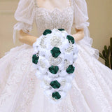 White Green Waterfall Bridal Flower Bouquets
