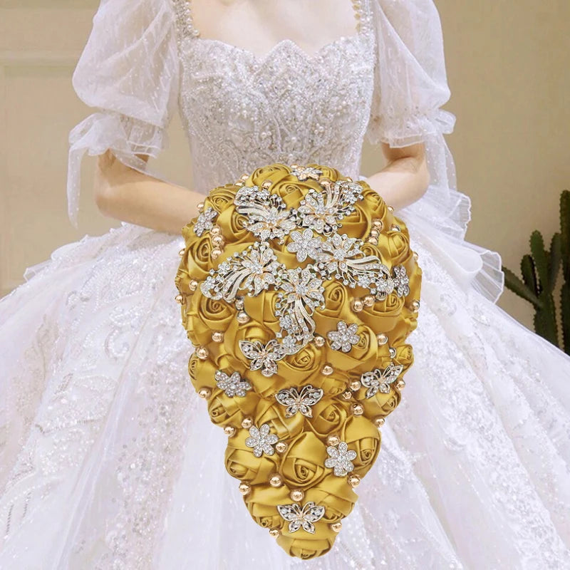 Gold Waterfall Bridal Flower Bouquets