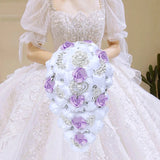 White Purple Waterfall Bridal Flower Bouquets