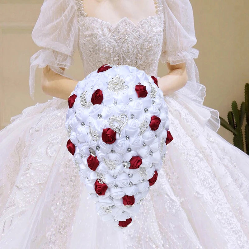 Red White Waterfall Bridal Flower Bouquets