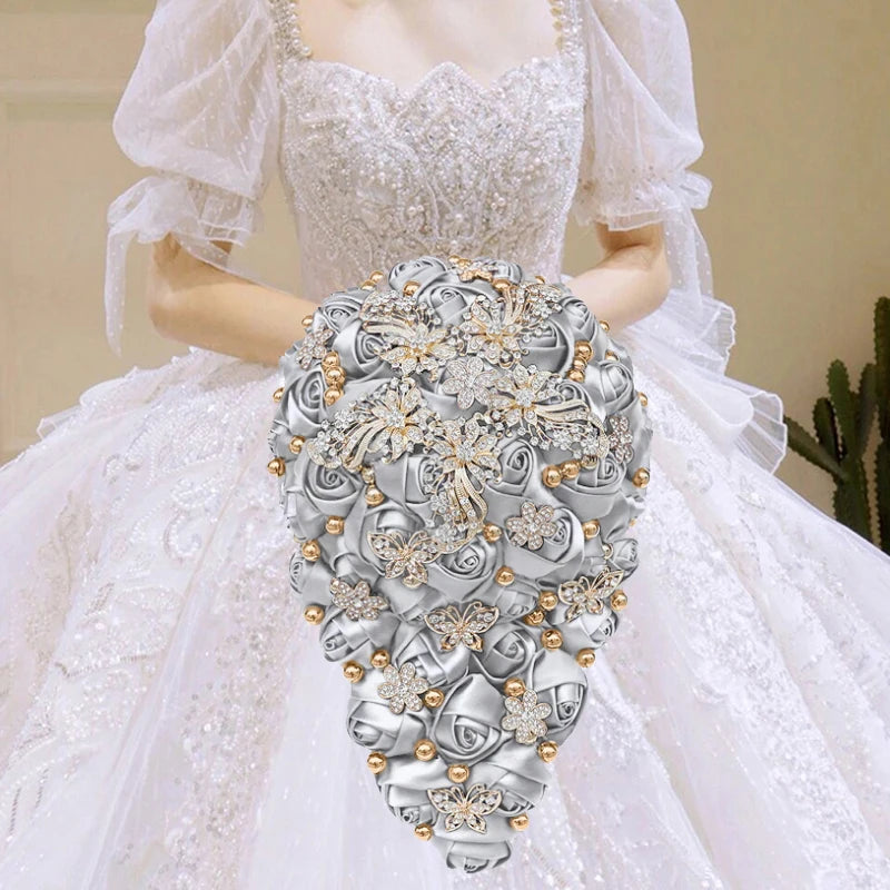 Silver Waterfall Bridal Flower Bouquets