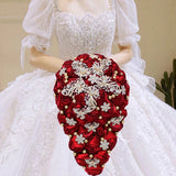 Red Green Waterfall Bridal Flower Bouquets