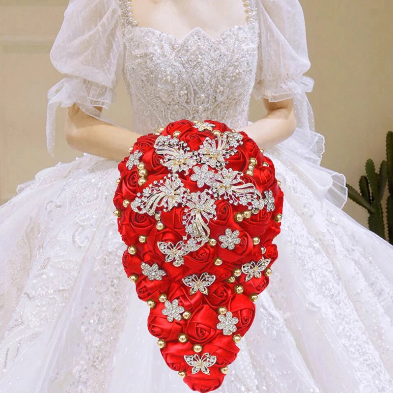 Red Waterfall Bridal Flower Bouquets