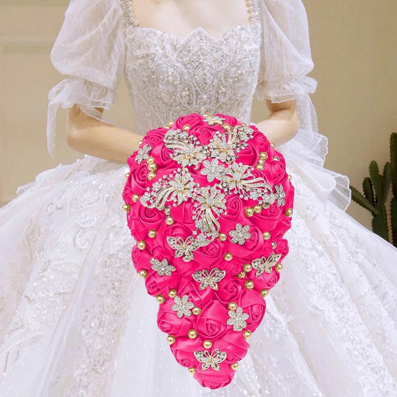 Pink Waterfall Bridal Flower Bouquets