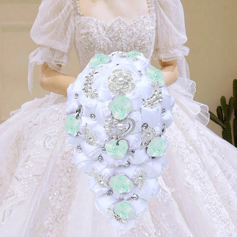 White Waterfall Bridal Flower Bouquets
