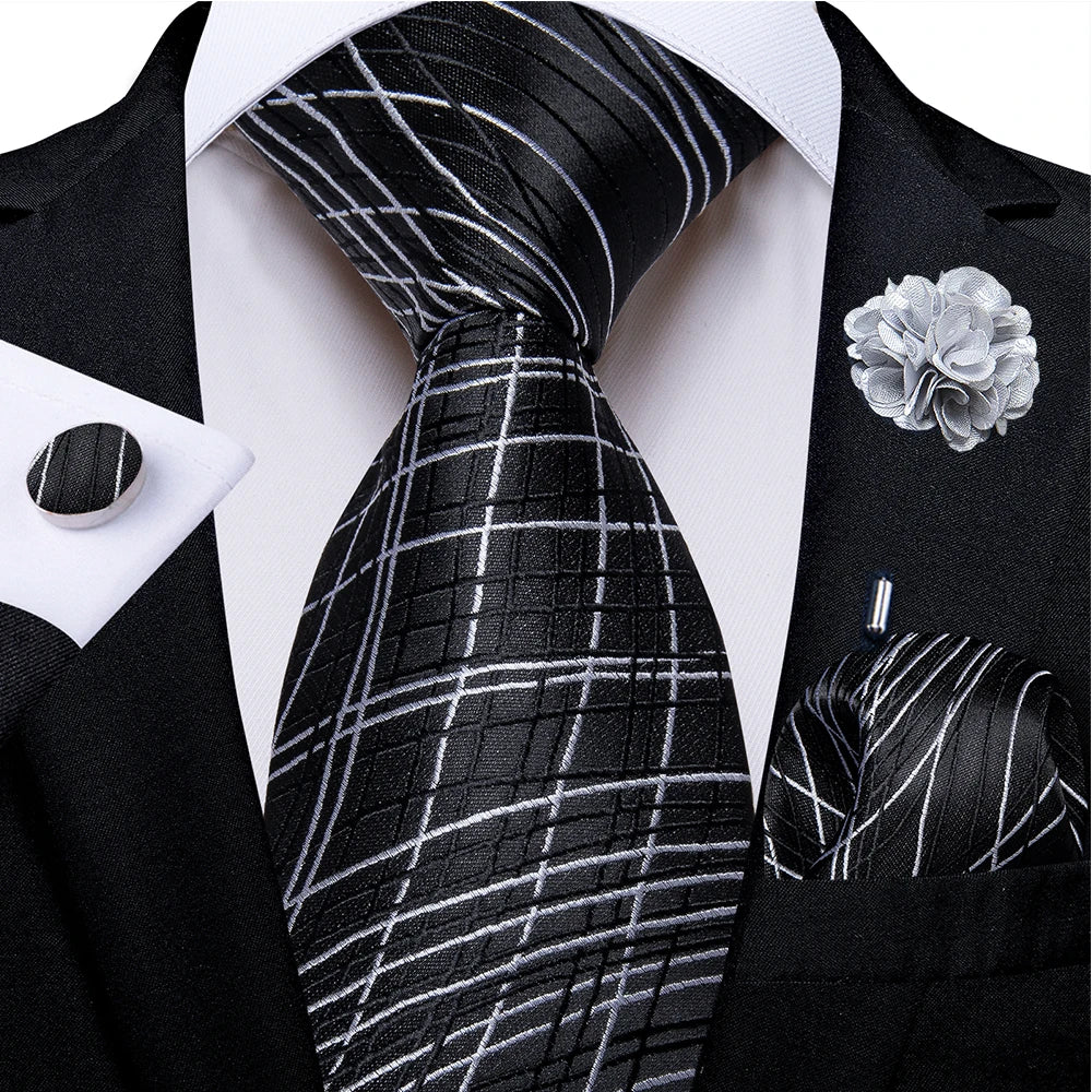 black white geometric pattern tie set