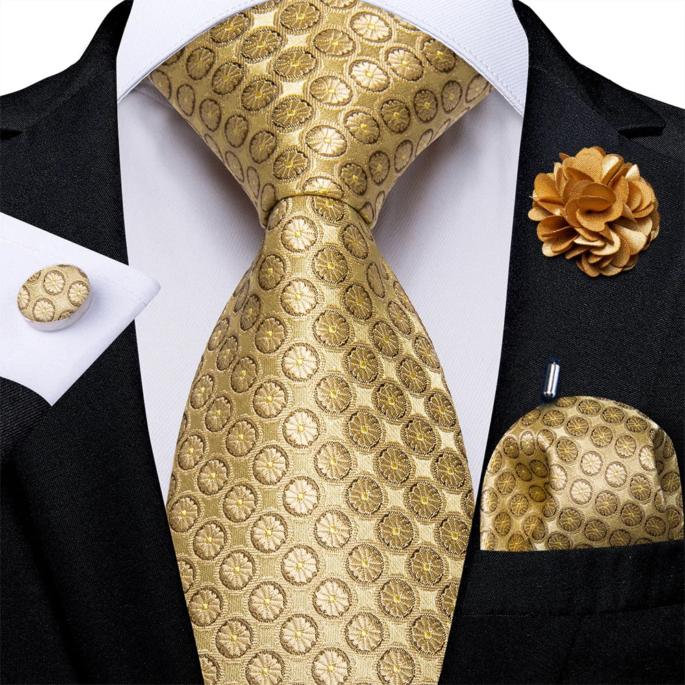 gold floral pattern tie set