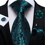 black blue floral pattern tie set
