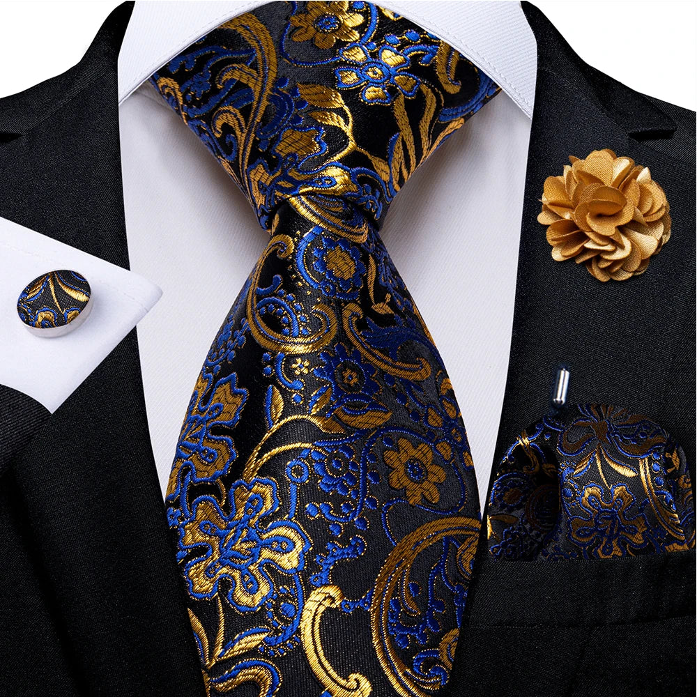 golf blue black floral pattern tie set