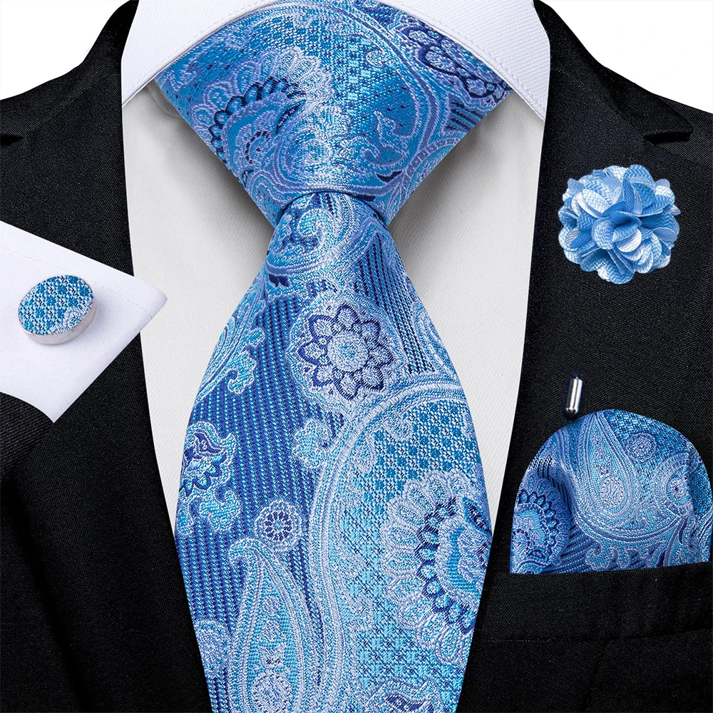 blue floral pattern tie set