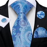 blue floral pattern tie set