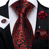 red black floral pattern tie set