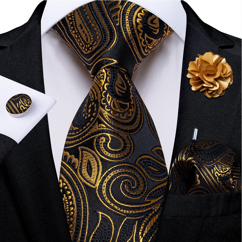 black gold paisley tie set