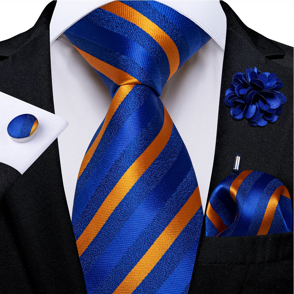 blue gold stripe tie set