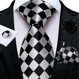 black white square pattern tie set