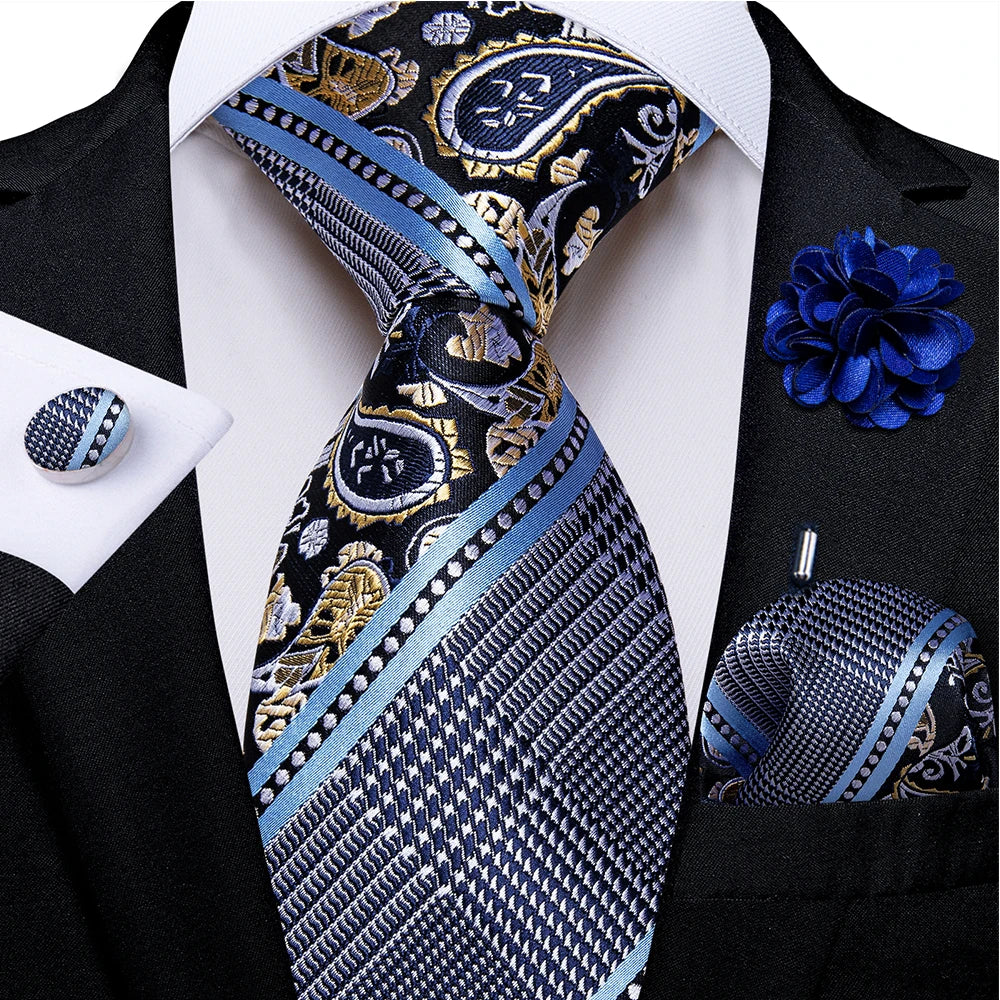 grey paisley stripe tie set