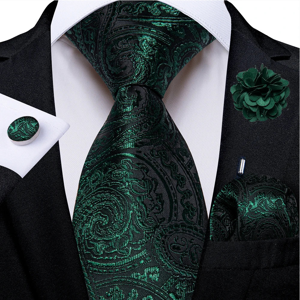 green black paisley tie set