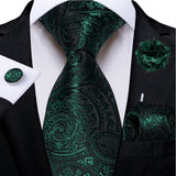 green black paisley tie set