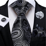 black silver paisley tie set