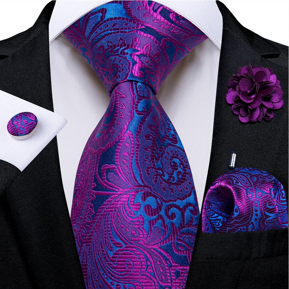 purple blue  floral pattern tie set