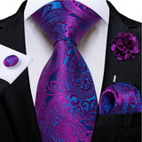 purple blue  floral pattern tie set