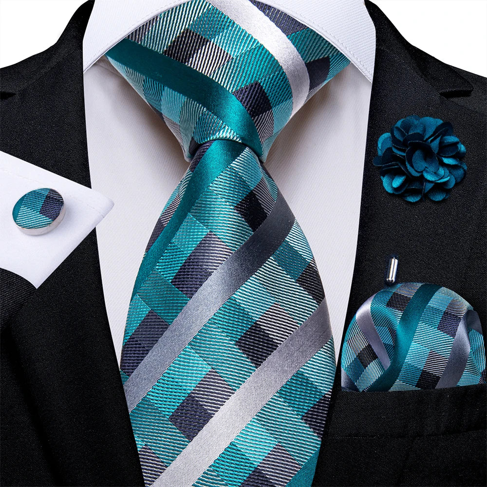 blue grey stripe tie set